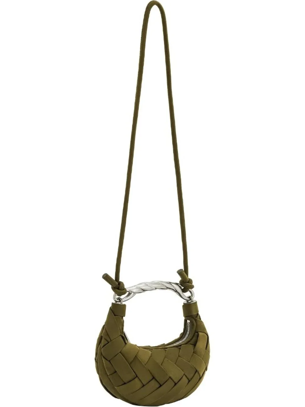 👜Women's Dark Olive Orla Woven Top Zipper Handle Bag Gold Twist Handle Purse
